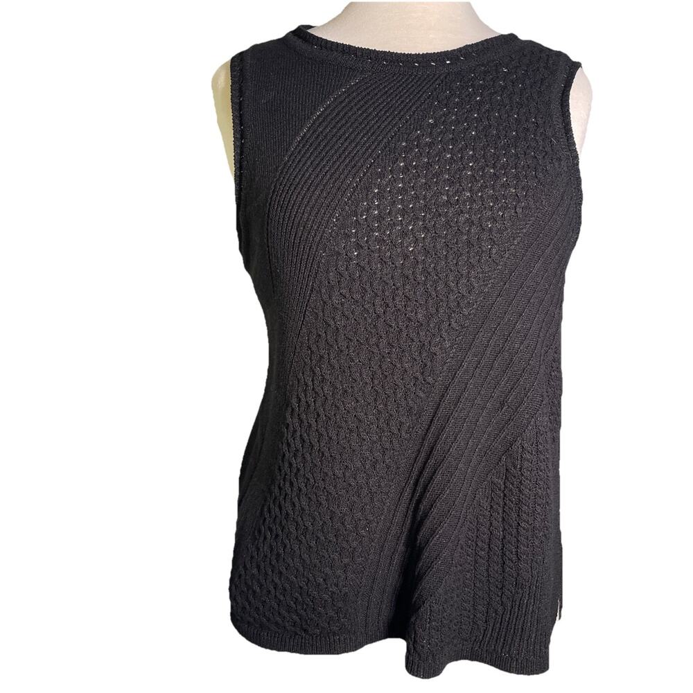 Chicos 2 Women's Sweater Medium Black Cotton Blend Sleeveless Tunic-flaw Pic